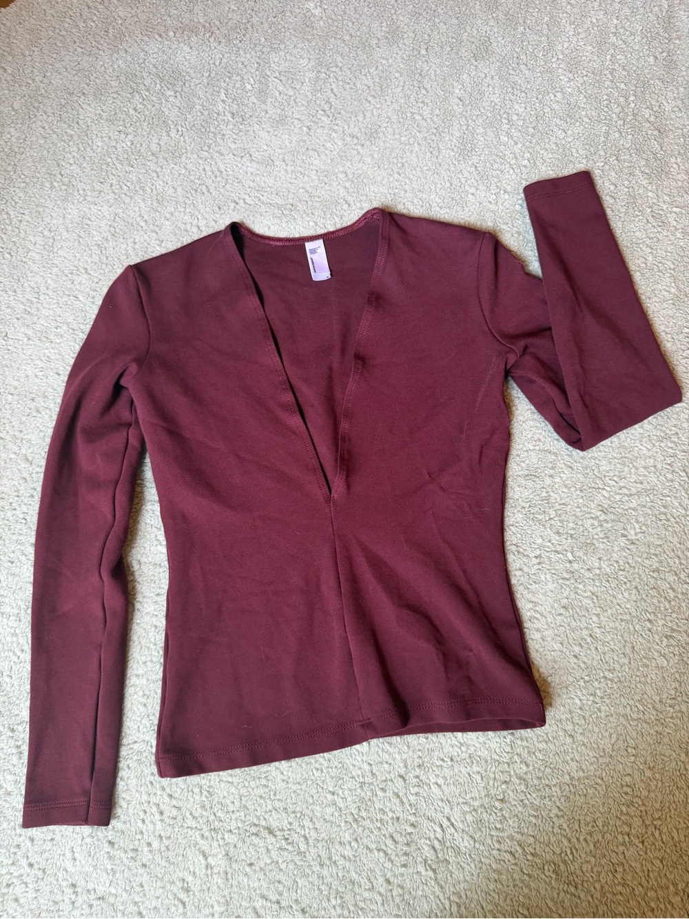 American Apparel Deep V Long Sleeve Top in Burgundy